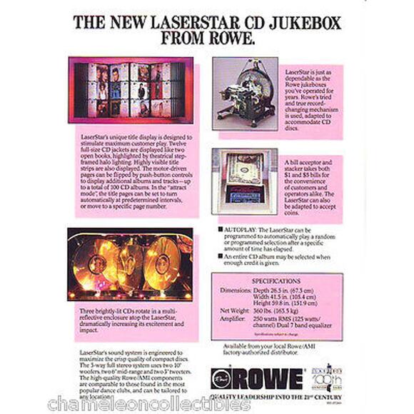 LaserStar Jukebox FLYER Original Rowe AMI 1989 NOS Phonograph Music Art Sheet - Picture 2 of 2